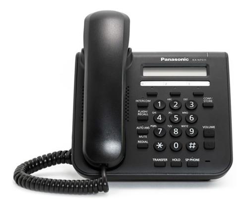 "تلفن سانترال پاناسونیک مدل KX-NT511 با صفحه نمایش یک خطی، دکمه‌های قابل برنامه‌ریزی، و طراحی ارگونومیک، مناسب برای محیط‌های اداری و تجاری"