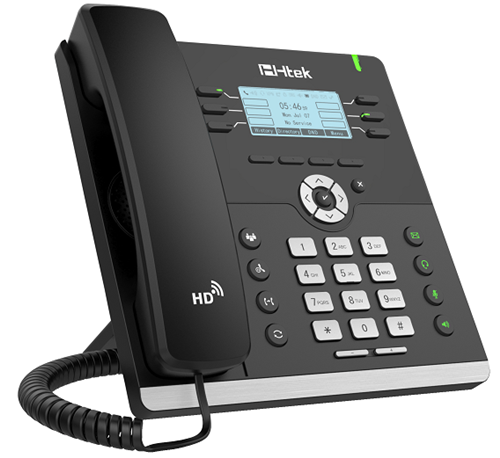 "تلفن تحت شبکه Htek UC903P با پشتیبانی از ۶ حساب SIP، صفحه‌نمایش گرافیکی با نور پس‌زمینه، و کلیدهای قابل برنامه‌ریزی، مناسب برای محیط‌های کاری حرفه‌ای."