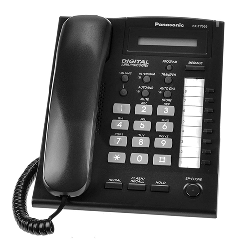 تلفن دیجیتال سانترال پاناسونیک مدل KX-T7665 با نمایشگر LCD و ۸ کلید قابل برنامه‌ریزی.​