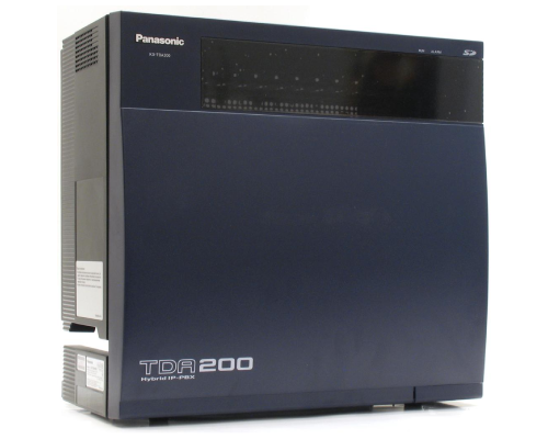 دستگاه سانترال پاناسونیک مدل KX-TDA200 با طراحی مدرن و ابعاد 270×430×414 میلی‌متر، مناسب برای کسب‌وکارهای متوسط تا بزرگ با ظرفیت پشتیبانی حداکثر 128 خط شهری و 256 خط داخلی
