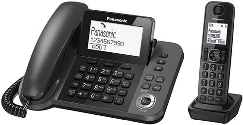 تلفن پاناسونیک مدل KX-TGF320 با طراحی ترکیبی سیم‌دار و بی‌سیم، نمایشگر بزرگ و قابلیت‌های پیشرفته برای استفاده در منازل و دفاتر اداری.​