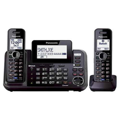 تلفن بی‌سیم پاناسونیک KX-TG9542 با دو خط تلفن، صفحه‌نمایش بزرگ و قابلیت اتصال به موبایل از طریق بلوتوث، مناسب دفاتر کاری حرفه‌ای.