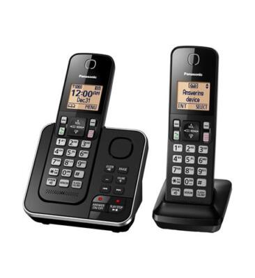 تلفن بی‌سیم پاناسونیک مدل KX-TGC362B با طراحی ساده و صفحه‌نمایش با نور پس‌زمینه، مناسب برای استفاده در منازل و دفاتر کوچک.​