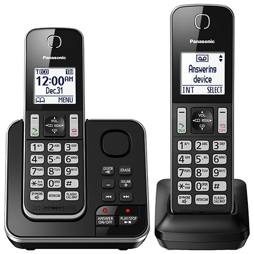 تلفن بی‌سیم پاناسونیک مدل KX-TGC352B با طراحی ساده و صفحه‌نمایش با نور پس‌زمینه کهربایی، مناسب برای استفاده در منازل و دفاتر کوچک.​