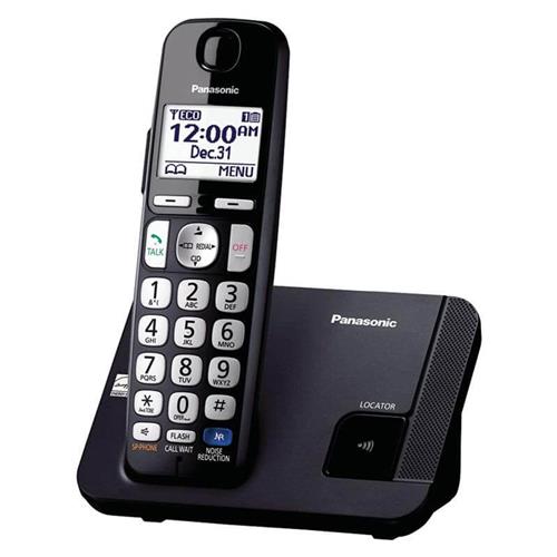 تلفن بی‌سیم پاناسونیک مدل KX-TGD510 با طراحی ساده و صفحه‌نمایش با نور پس‌زمینه، مناسب برای استفاده در منازل و دفاتر کوچک.​
