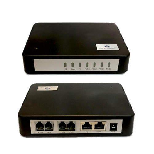 "newrock HX404G - گیت‌وی VoIP با 4 پورت FXO برای اتصال خطوط تلفن آنالوگ به سیستم‌های VoIP، مناسب برای کسب‌وکارهای کوچک و متوسط."