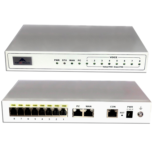 "newrock MX8G-8FXS - گیت‌وی VoIP با 8 پورت FXS برای اتصال تلفن‌های آنالوگ به سیستم‌های VoIP، مناسب برای کسب‌وکارهای کوچک و متوسط."