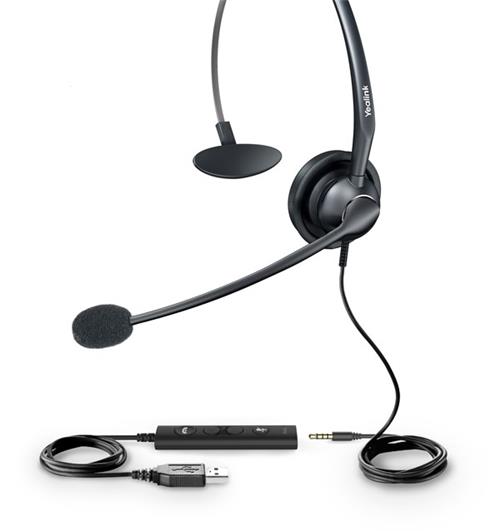 هدست UH33 یالینک با طراحی تک‌گوشی، میکروفون حذف نویز، و اتصال USB و جک 3.5 میلی‌متری، مناسب تماس‌های حرفه‌ای و جلسات آنلاین.