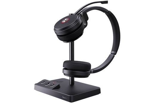 هدست بی‌سیم Yealink W62DUAL با طراحی دو گوشی، فناوری DECT، میکروفون با حذف نویز و سازگاری با پلتفرم‌های UC، مناسب برای جلسات آنلاین و مراکز تماس.​