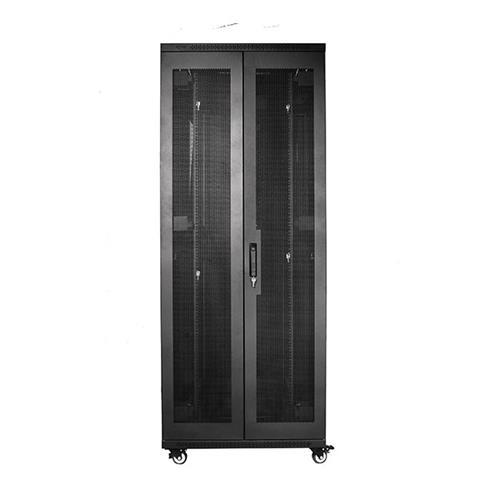 رک ایستاده 42 یونیت عمق 80 دهنه 80 با درب‌های مشبک و قفل ریتال مکانیزه.