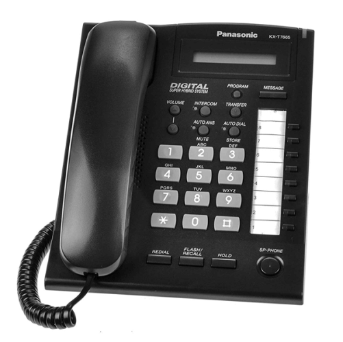 تلفن دیجیتال سانترال پاناسونیک مدل KX-T7665 با نمایشگر LCD و ۸ کلید قابل برنامه‌ریزی.​