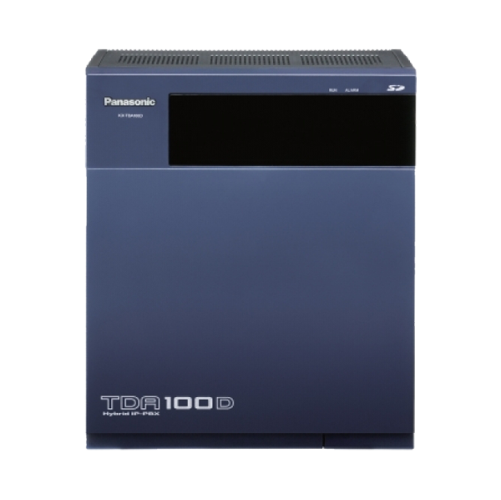 دستگاه سانترال پاناسونیک مدل KX-TDA100D با طراحی مدرن و ابعاد 270×334×390 میلی‌متر، مناسب برای کسب‌وکارهای متوسط تا بزرگ با ظرفیت پشتیبانی حداکثر 128 خط شهری و 232 خط داخلی