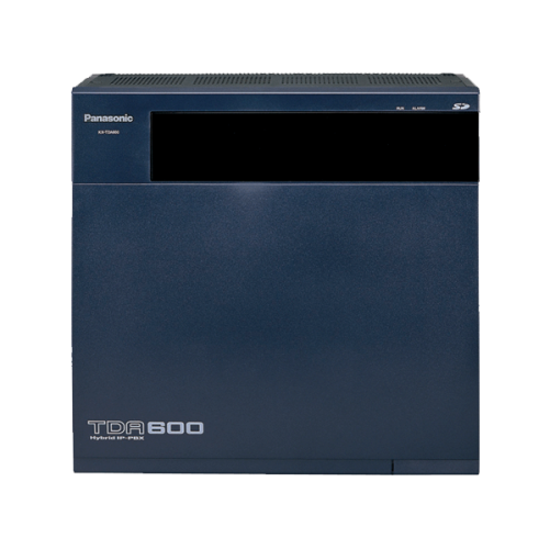 دستگاه سانترال پاناسونیک مدل KX-TDA600 با طراحی مدرن و ابعاد 430×415×270 میلی‌متر، مناسب برای سازمان‌های بزرگ با ظرفیت پشتیبانی حداکثر 640 خط شهری و 1120 خط داخلی