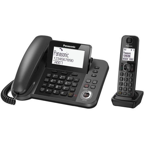 تلفن پاناسونیک مدل KX-TGF320 با طراحی ترکیبی سیم‌دار و بی‌سیم، نمایشگر بزرگ و قابلیت‌های پیشرفته برای استفاده در منازل و دفاتر اداری.​