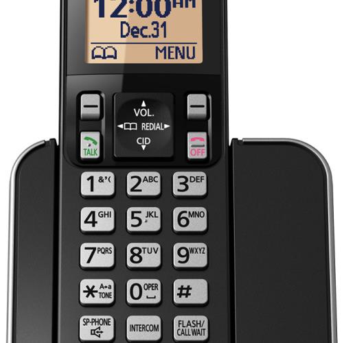 تلفن بی‌سیم پاناسونیک مدل KX-TGC350B با طراحی ساده، نمایشگر با نور پس‌زمینه کهربایی و قابلیت مسدودسازی تماس‌های مزاحم، مناسب برای استفاده در منازل و دفاتر کوچک.​