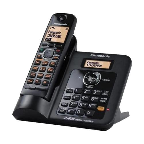 تلفن بی‌سیم پاناسونیک مدل KX-TG3811 با طراحی ساده و صفحه‌نمایش با نور پس‌زمینه، مناسب برای استفاده در منازل و دفاتر کوچک.​