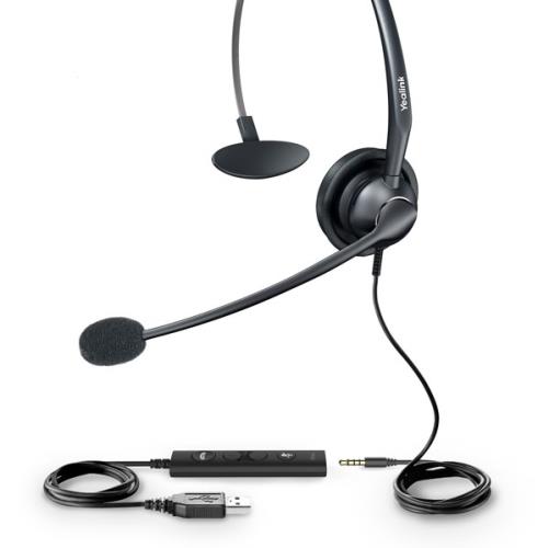 هدست UH33 یالینک با طراحی تک‌گوشی، میکروفون حذف نویز، و اتصال USB و جک 3.5 میلی‌متری، مناسب تماس‌های حرفه‌ای و جلسات آنلاین.