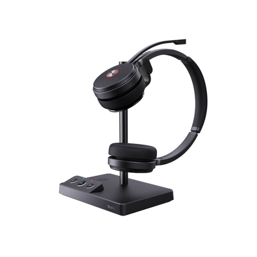 هدست بی‌سیم Yealink W62DUAL با طراحی دو گوشی، فناوری DECT، میکروفون با حذف نویز و سازگاری با پلتفرم‌های UC، مناسب برای جلسات آنلاین و مراکز تماس.​